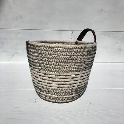 Prairieknotco Black Stitch Basket with Handle - Small