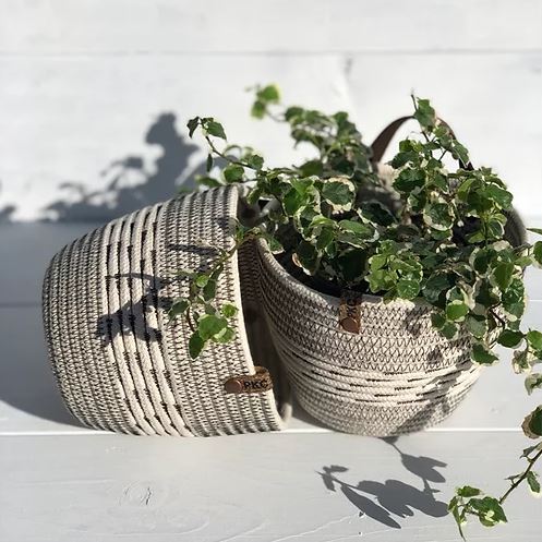 Prairieknotco Black Stitch Basket with Handle - Small