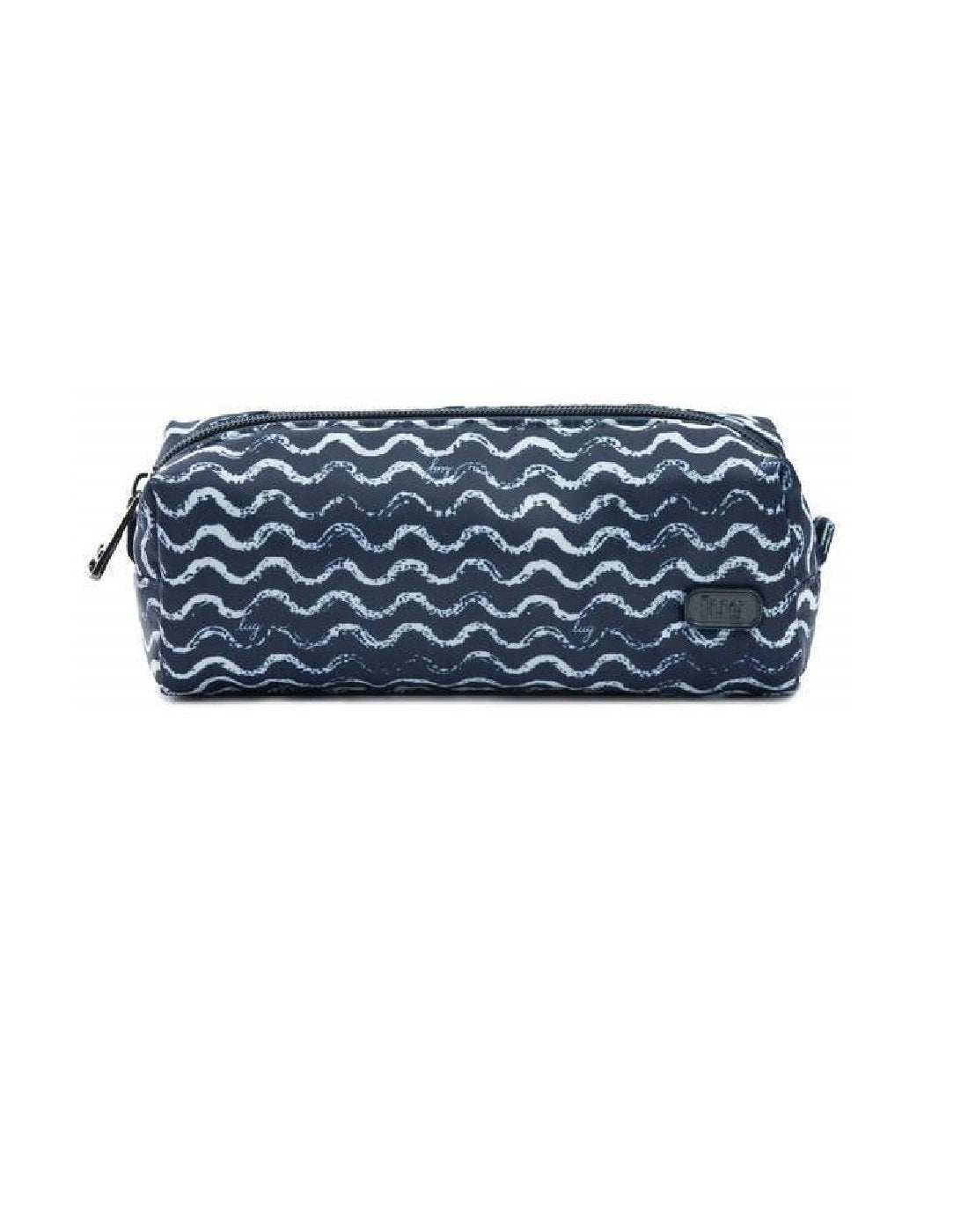 Image showing front of purse in navy blue with a white wavy pattern.