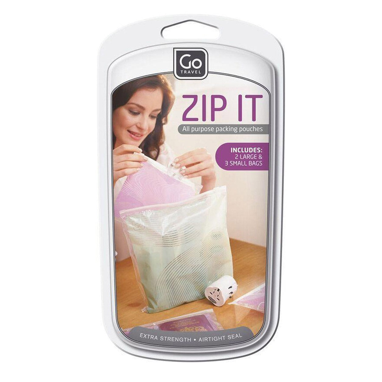 Image showing package tag featuring photo of model posing with product bags.