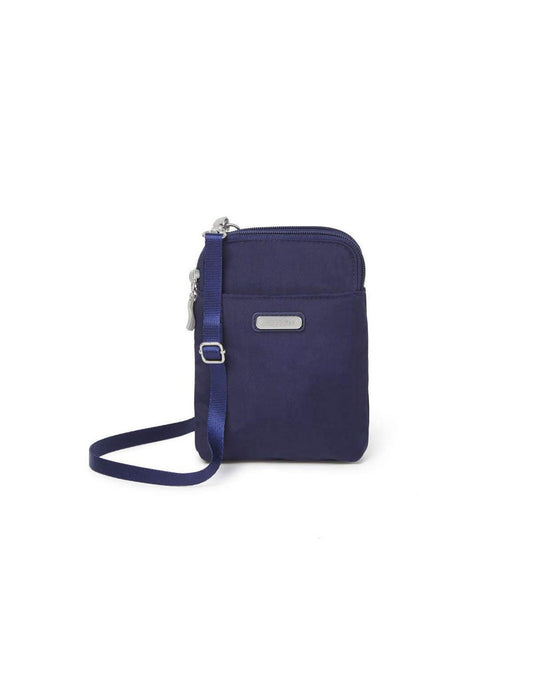 Product Image – Image showing front of product in navy blue with silver buckles, zippers and label.