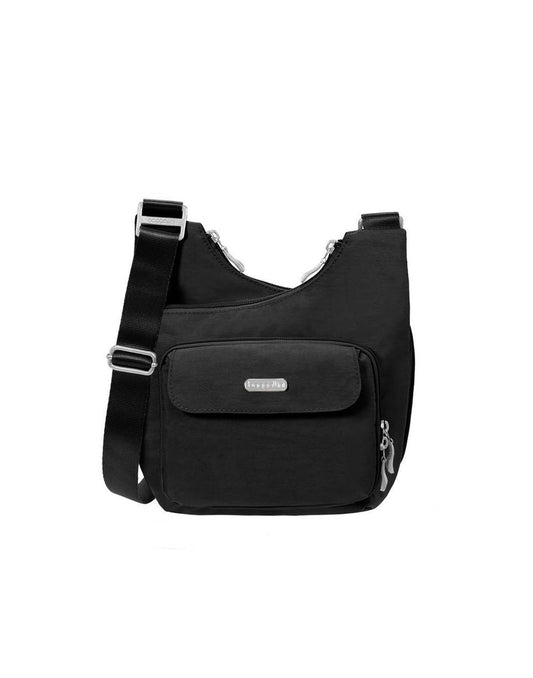 Product Image – Image showing front of product in black with silver buckles, zippers and label.