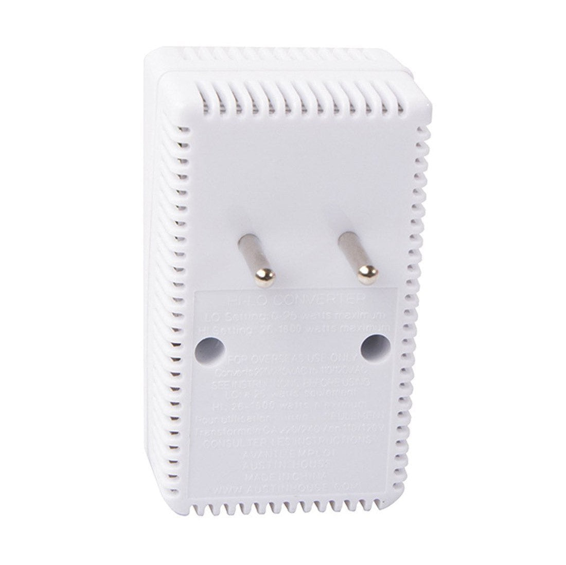 Image showing rear of product molded in white plastic with metal prongs.