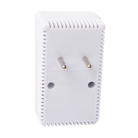 Product Image – Image showing rear of product molded in white plastic with metal prongs.