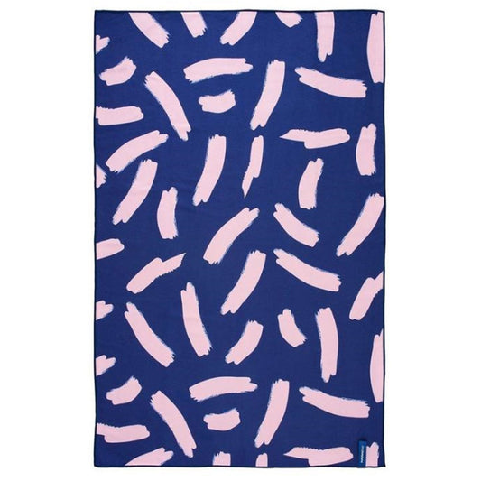 Product Image – Image showing a colourful swash pattern in lavendar against a navy blue background.