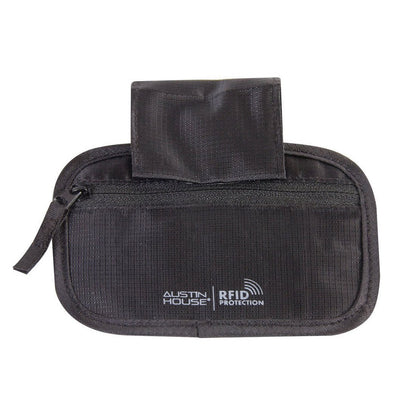 Image showing front of product manufactured in black cloth with silver lettering.