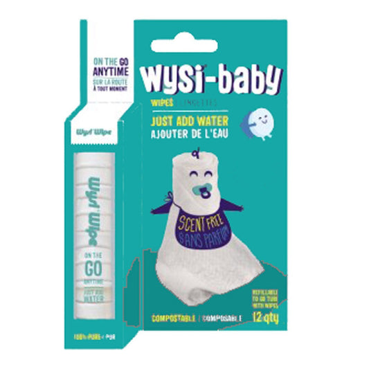 Product Image – Image showing product packaging featuring stylized image of happy infant wearing product.